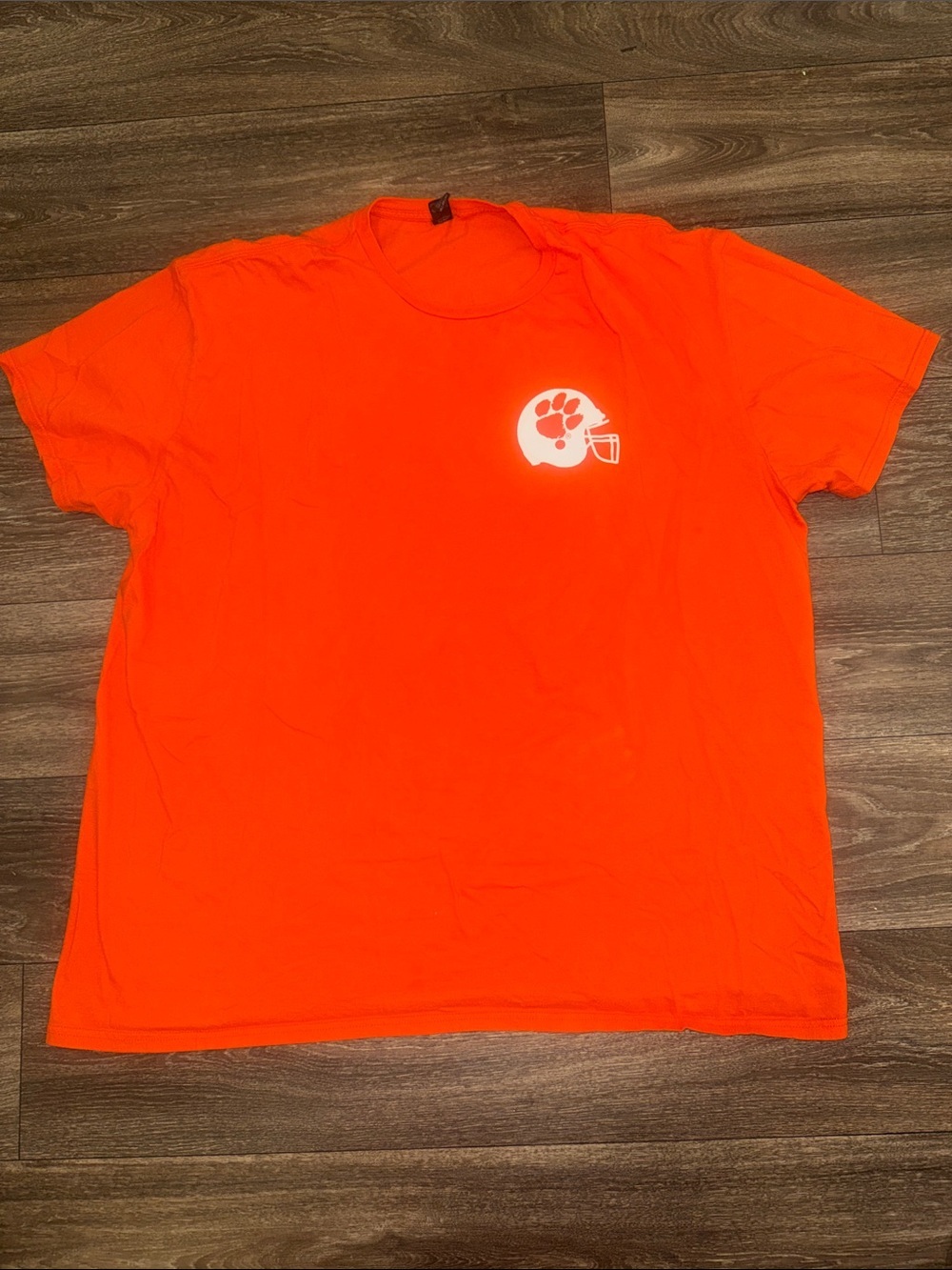 Anvil Bright Orange Short-Sleeve T-Shirt with White Helmet Graphic - Picture 2 of 8
